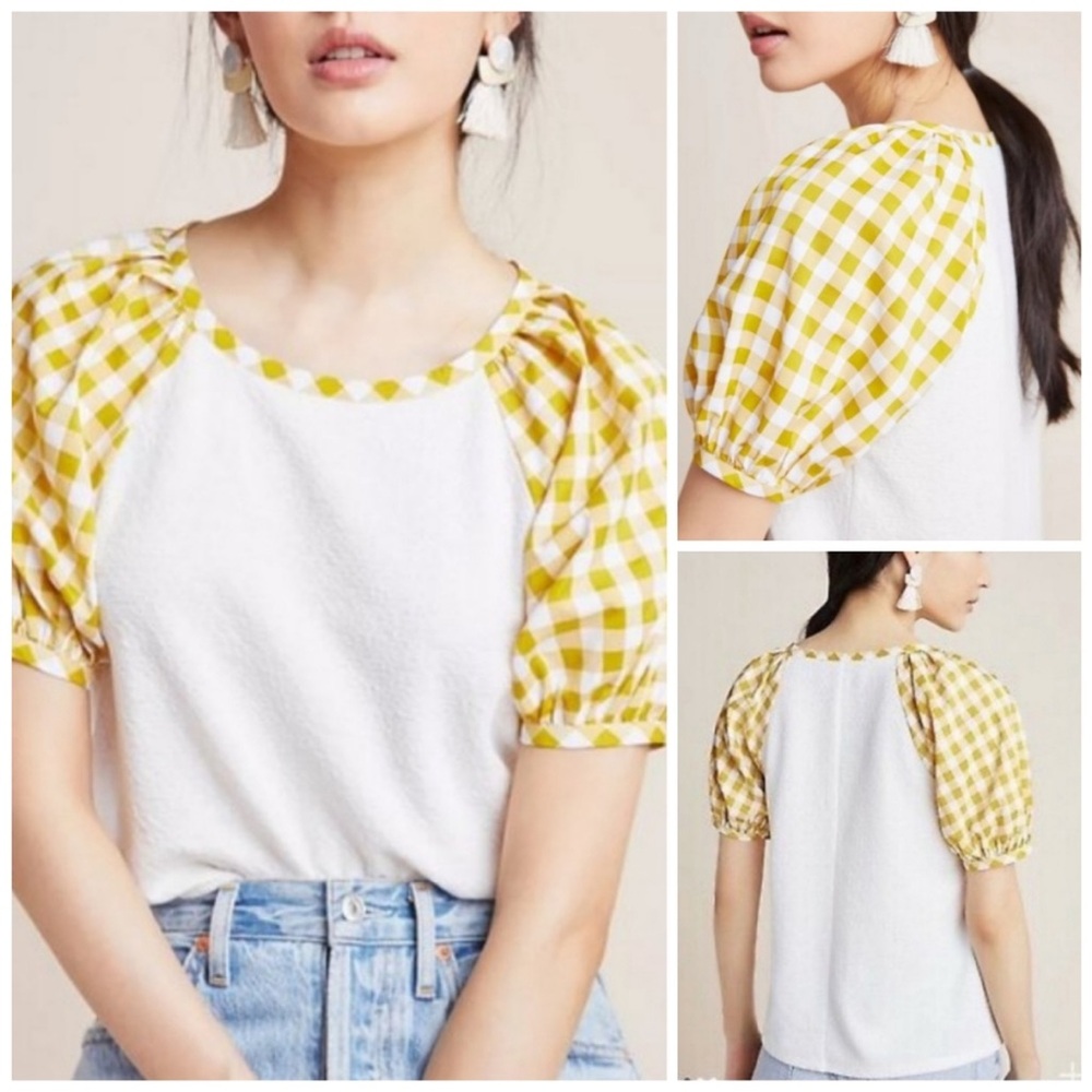 Anthropologie “Sunday in Brooklyn” Gingham Puff Sleeve Top